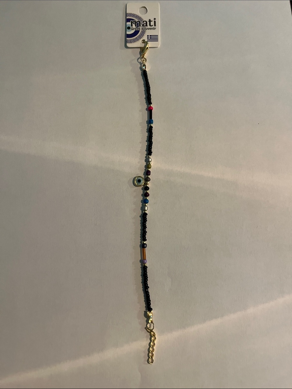 Black Beaded Bracelet with Evil Eye Charm